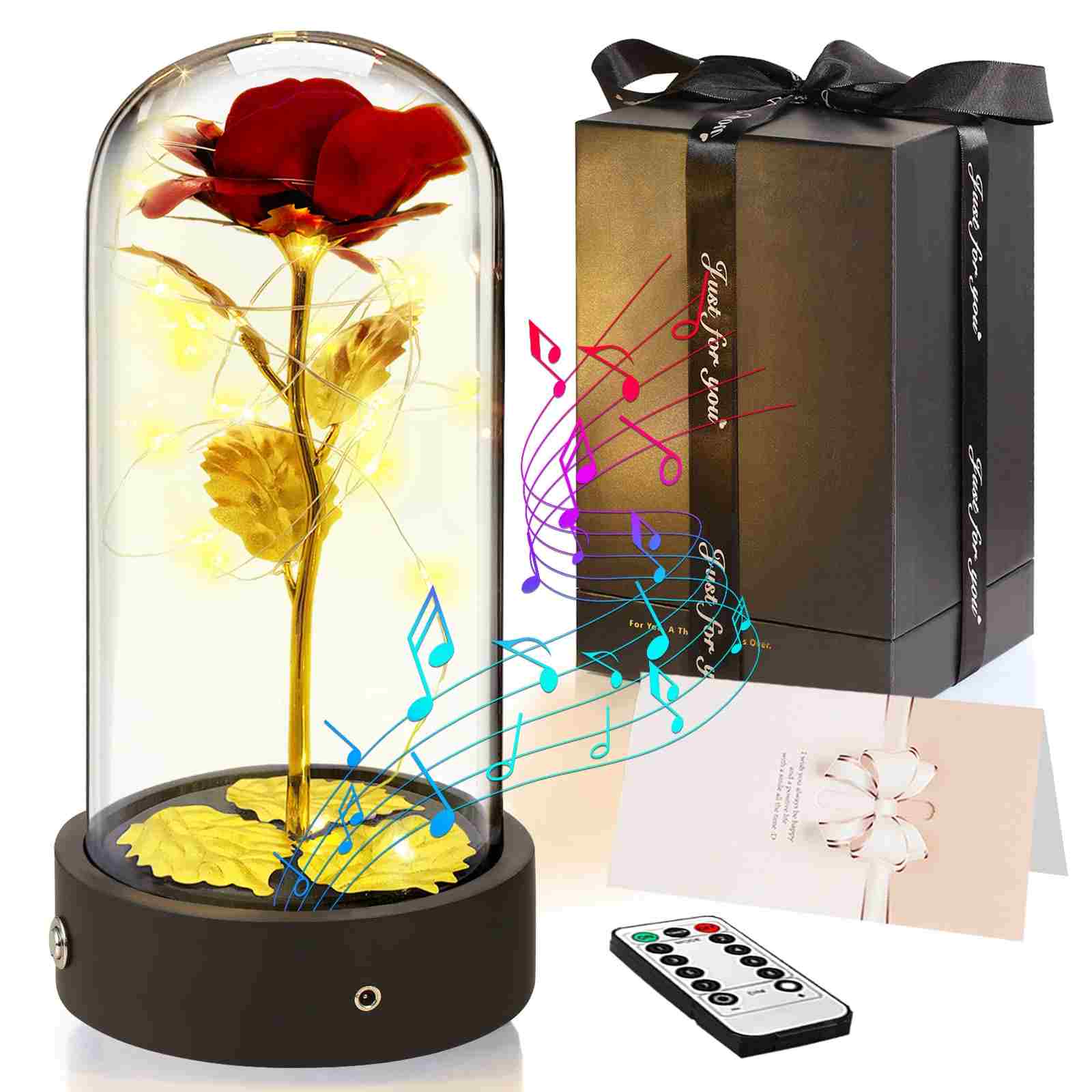 Hsuner Gifts for Mom, Beauty and The Beast 24k Gold Rose Music Box, Personalized Gifts for Women Who Have Everything, Funny Valentine Day Anniversary Birthday Gifts for Her Grandma Wife Girlfriend