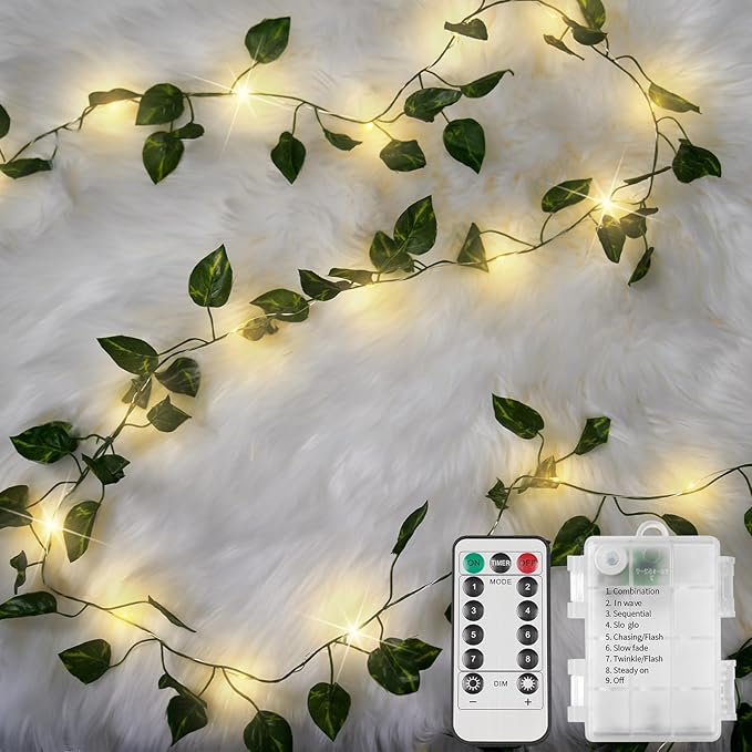 Hsuner with Fairy Lights Battery Operated, 33ft100 LED Pothos String Lights with Remote, Leaf Lights for Bedroom, Room, Wall, Garden, Party, Wedding Decor  LED lights for strings, flowers, branches and other ornamental decorations(Warm White)