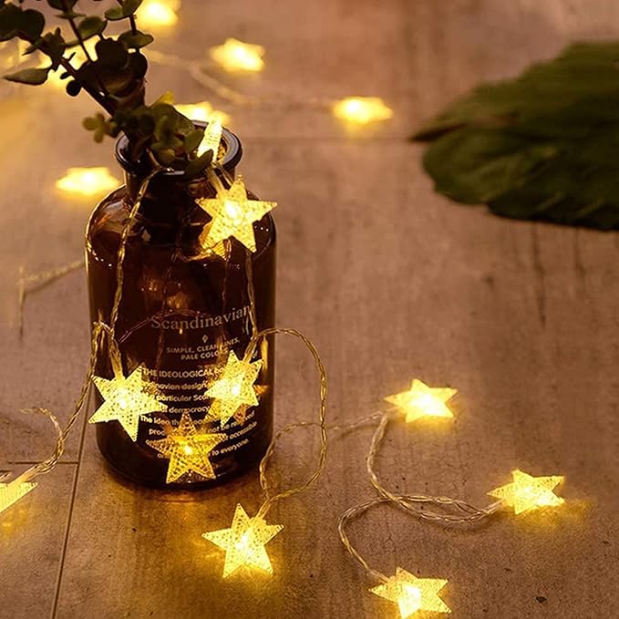 Hsuner 20 LED Star String Lights 10 FT Fairy Christmas Fairy lights Battery Operated for Indoor & Outdoor, Party, Wedding and Holiday Decorations electric light decorative strings Warm White