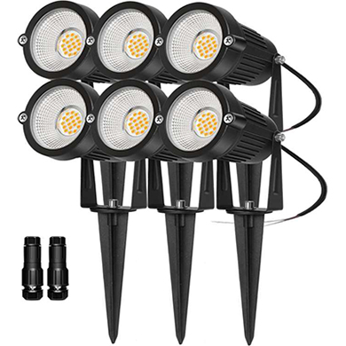 Hsuner Low Voltage Landscape Lights Outdoor: 7W 700LM LED Landscape Lighting with Connectors for Tree Garden Yard Pathway | 12V 24V Warm White 2700K Spotlights | IP65 Waterproof | 6 Pack