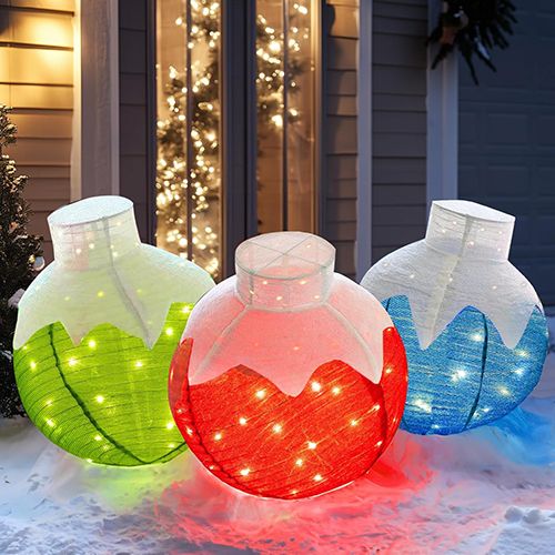 Hsuner Christmas Ball Decorations, 3 Pcs Pre-Lit 270 LED Pop-Up Christmas Ball Set with Base, 8 Modes Lighted Collapsible Balls for Indoor Outdoor Garden Yard Party Xmas Decor Outdoor lighted Christmas-themed ornaments